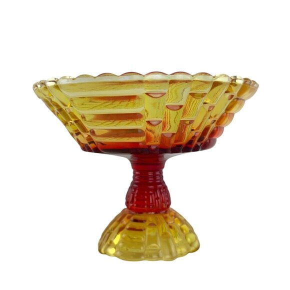 Vintage Amberina Louisa Jeannette Glass Footed Fruit Compote Basket Weave Patter - Picture 15 of 16